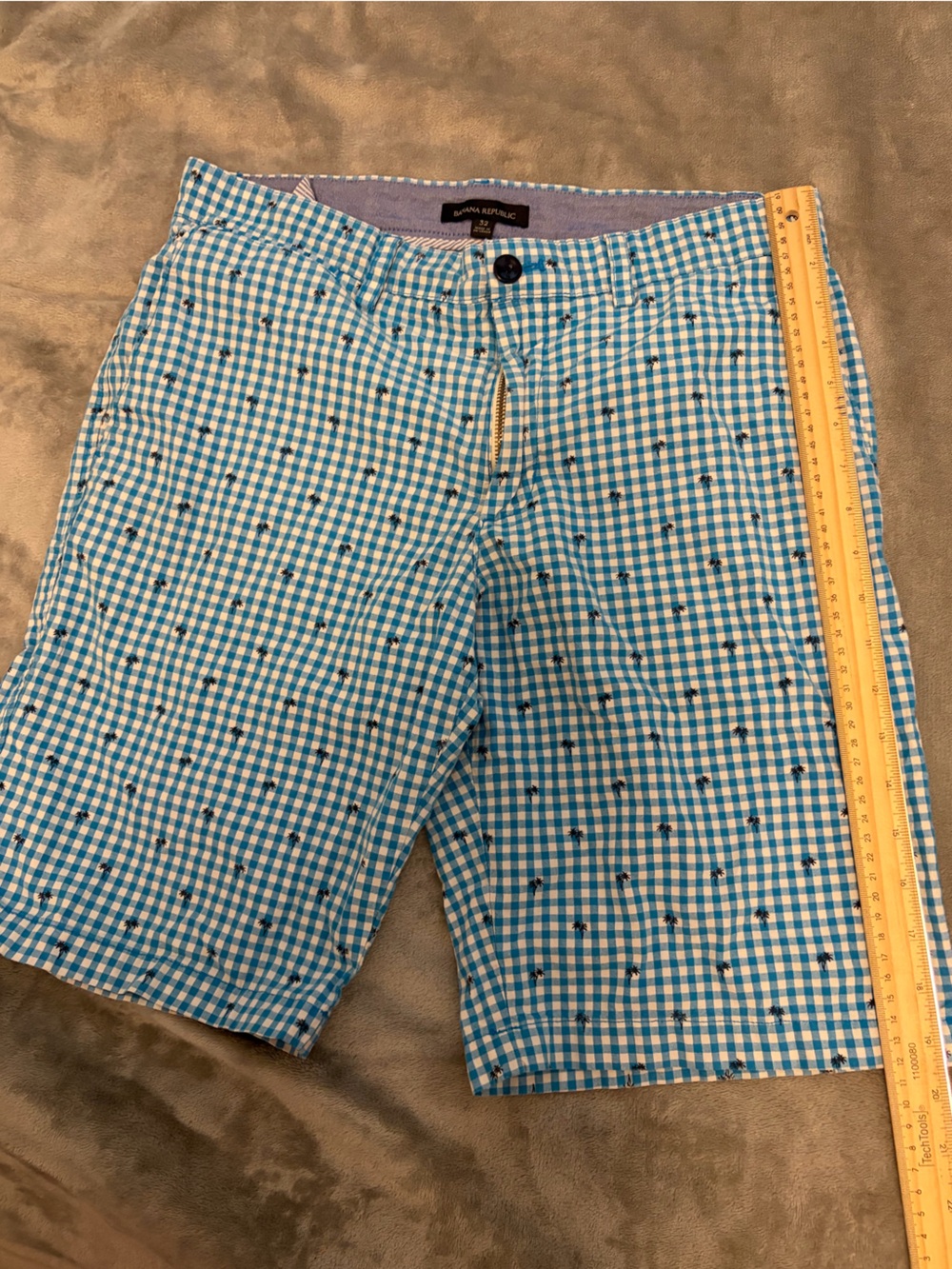 Banana Republic Blue and White Gingham Shorts with Navy Anchor Detail